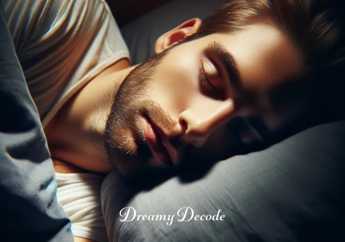 dream meaning dog bite _ Person lying in bed with eyes closed, deeply immersed in a dream.