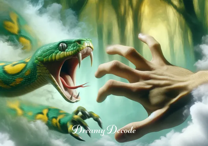 snake bite in dream meaning _ A snake lunging towards a person