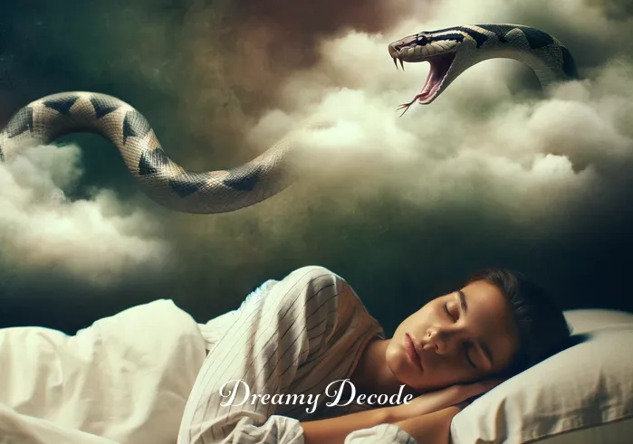snake bite on neck dream meaning _ Dreamer peacefully sleeping, unaware of the impending snake dream.