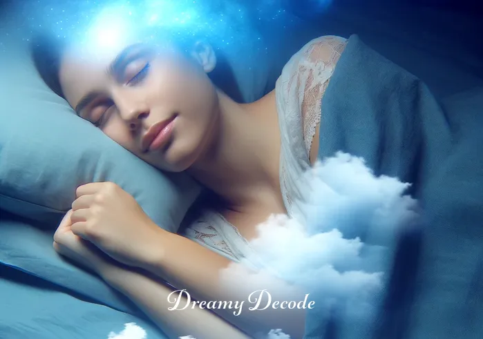 spiritual meaning of dog bite in dream _ Dreamer peacefully sleeping with a soft aura around them, indicating a spiritual journey about to begin.