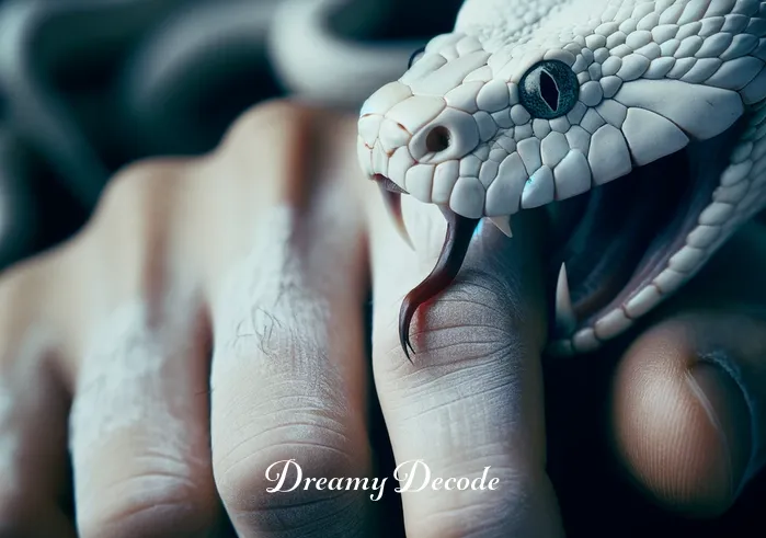 white snake bite dream meaning _ Close-up of the white snake biting the dreamer