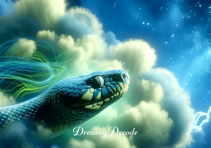 snake biting in dream meaning _ A snake emerging from the dream cloud, poised to strike.