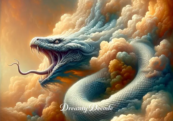 snake biting you in dream meaning _ A close-up of the dream cloud revealing a snake poised to strike.