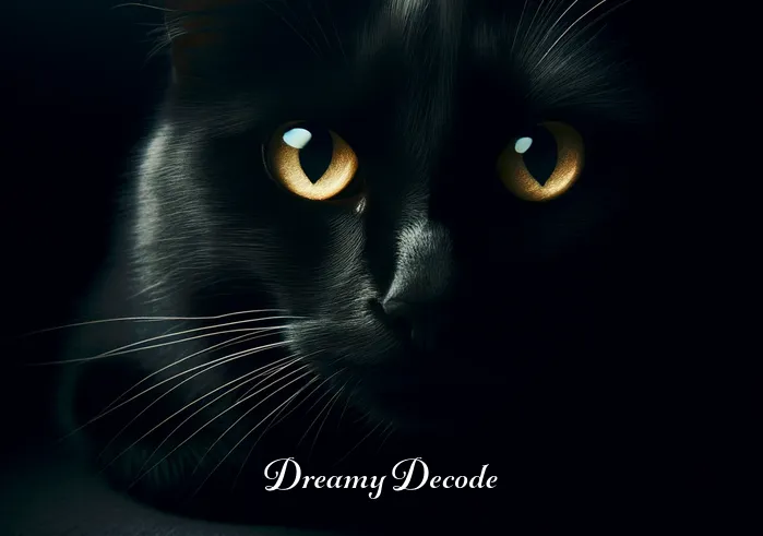 black cat attack dream meaning _ A mysterious black cat appearing from the shadows, its eyes glowing, hinting at an impending event.