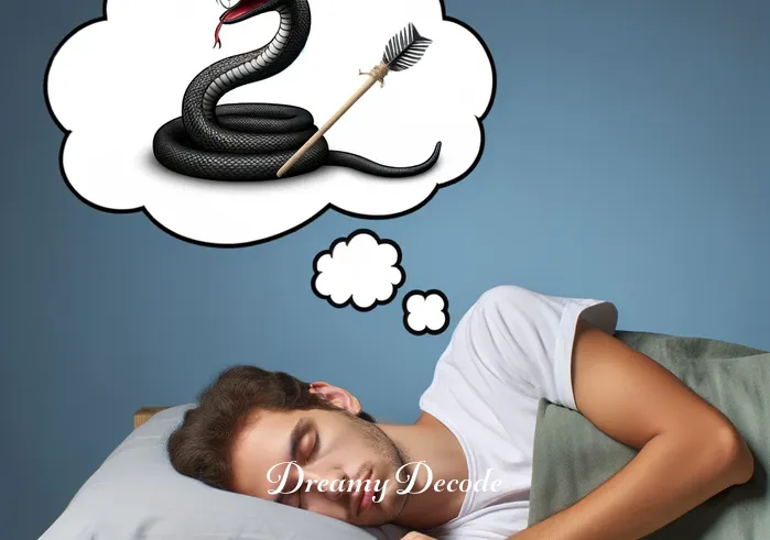 black and white snake dream meaning _ A person sleeping peacefully with a thought bubble showing a black and white snake.