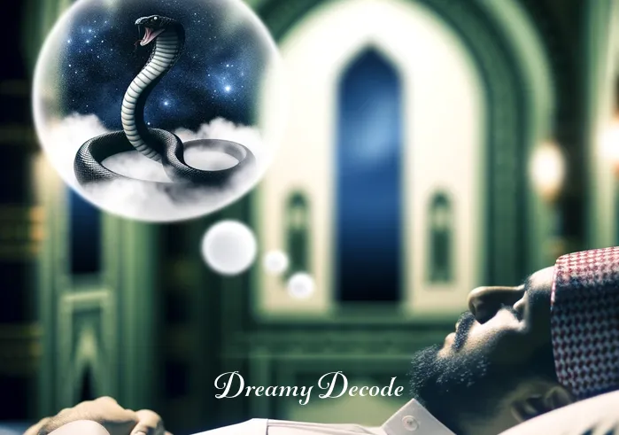 black and white snake dream meaning in islam _ A person peacefully sleeping with a dream bubble showing a black and white snake.