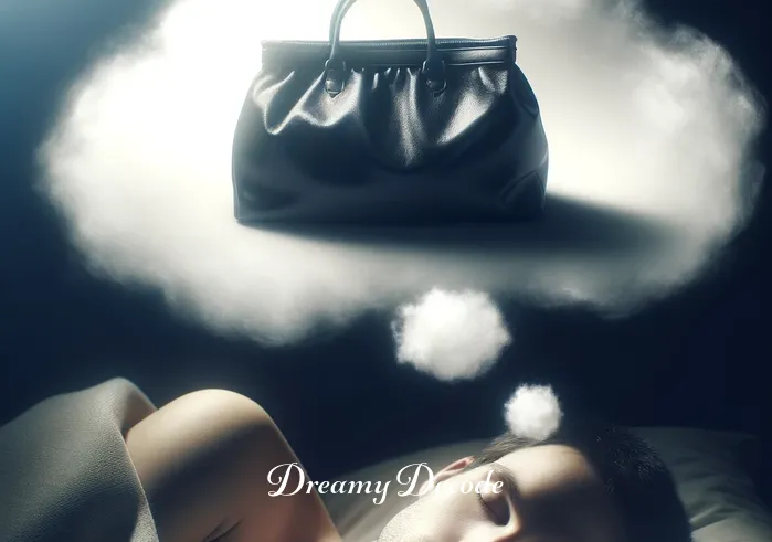 black bag in dream meaning _ A person asleep with a dream cloud showing a mysterious black bag.