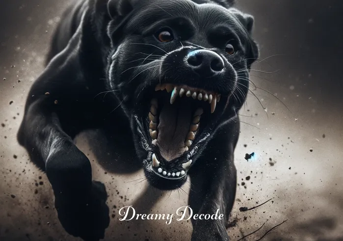 black dog attack dream meaning _ The black dog lunging aggressively, teeth bared, at an unseen target.