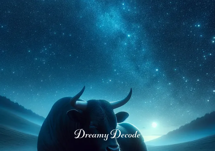 black bull in dream meaning _ A person standing in a lush green field, gazing at a distant black bull, representing the dreamer encountering strength and power in their dream.