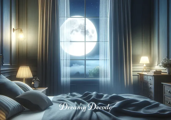 black eye dream meaning _ A serene bedroom at night with the moon casting a soft glow through the window, indicating a person about to fall asleep.