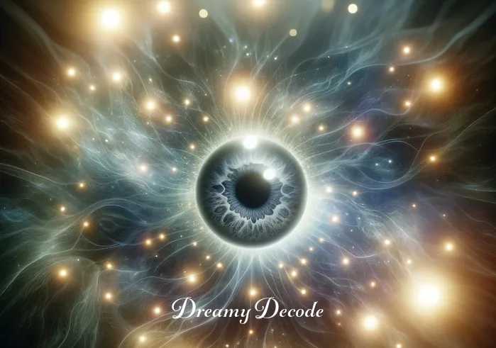 black eye dream meaning _ A symbolic representation of healing in the dream, where the darkened eye is being surrounded by soft, glowing lights, suggesting the process of understanding or overcoming difficulties.
