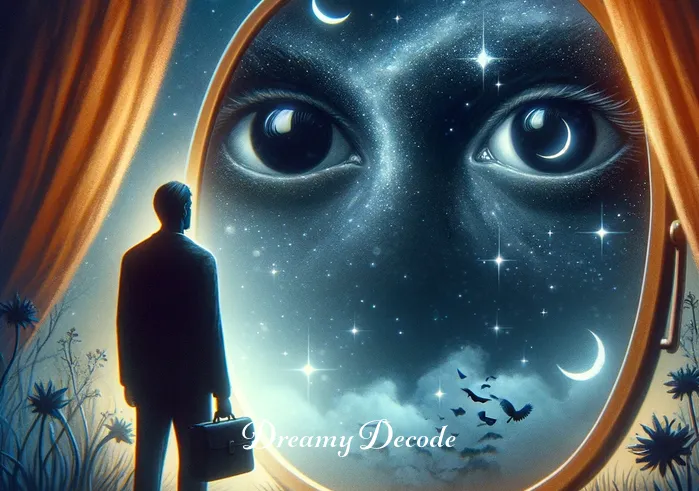black eyes dream meaning _ In the dream, the dreamer gazes into a mirror reflecting a pair of deep black eyes, symbolizing self-reflection and the discovery of hidden truths.