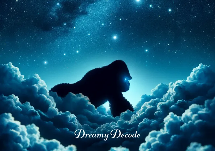 black gorilla dream meaning _ A serene night sky filled with twinkling stars as a shadowy figure of a black gorilla appears in the clouds, symbolizing the beginning of a dream journey.