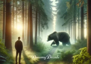 brown bear attack dream meaning _ The bear calmly walking away into the forest, conveying the resolution and end of the dream bear attack scenario.