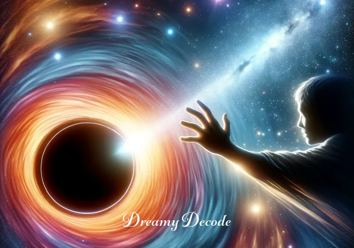 black hole dream meaning _ The dreamer, now floating weightlessly, reaches out towards the black hole