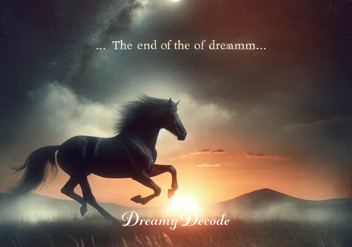 black horse dream meaning _ Finally, the black horse gallops freely into the rising dawn, a metaphor for the dreamer's awakening and the clarity or resolution found at the dream's end.