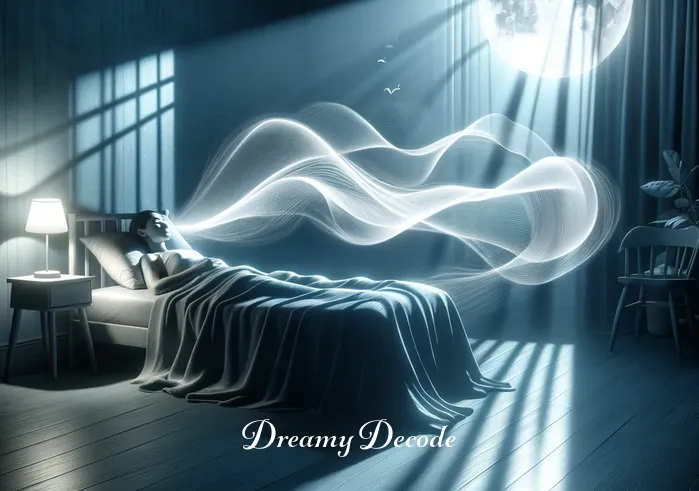 black mamba dream meaning _ A serene bedroom with moonlight casting shadows, where a black mamba dream is visualized as a gentle wave of energy flowing over a sleeping individual, indicating an exploration of the subconscious.