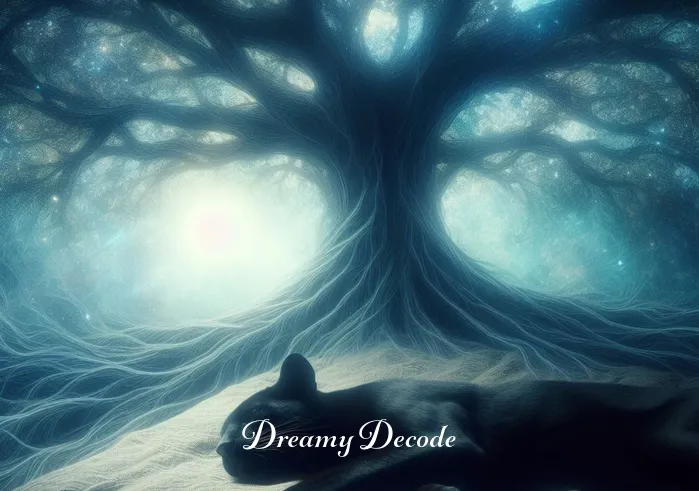 black panther dream meaning auntyflo _ Inside the dream, the black panther is seen lying beneath a giant, ancient tree, surrounded by a faint, ethereal light, representing comfort in solitude and the embrace of the subconscious.