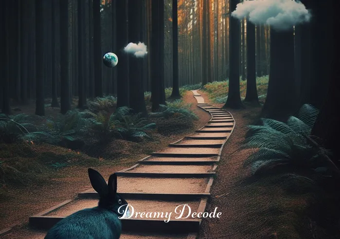 black rabbit dream meaning _ The black rabbit leads the dreamer down a winding path in the forest, hinting at the journey towards self-discovery and the pursuit of personal goals.