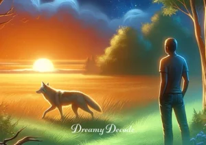 coyote attack dream meaning _ The final image shows the dreamer and coyote at peace, with the coyote walking away and the dreamer looking relieved and empowered, symbolizing the resolution of conflict and the overcoming of fears in the dream.