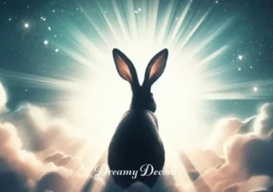 black rabbit meaning in a dream _ The black rabbit vanishes into a bright light, representing the dreamer's awakening or a revelation being unveiled.