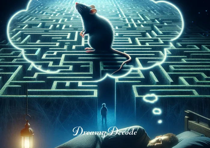 black rat dream meaning _ The black rat in the dream bubble now stands at the entrance of a maze, representing a journey of self-discovery or the need to navigate complex emotions.