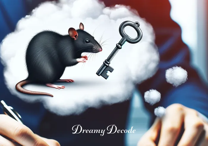 black rat dream meaning _ Finally, the dream bubble depicts the black rat finding a key, indicating an upcoming solution to a problem or the unlocking of personal insight.