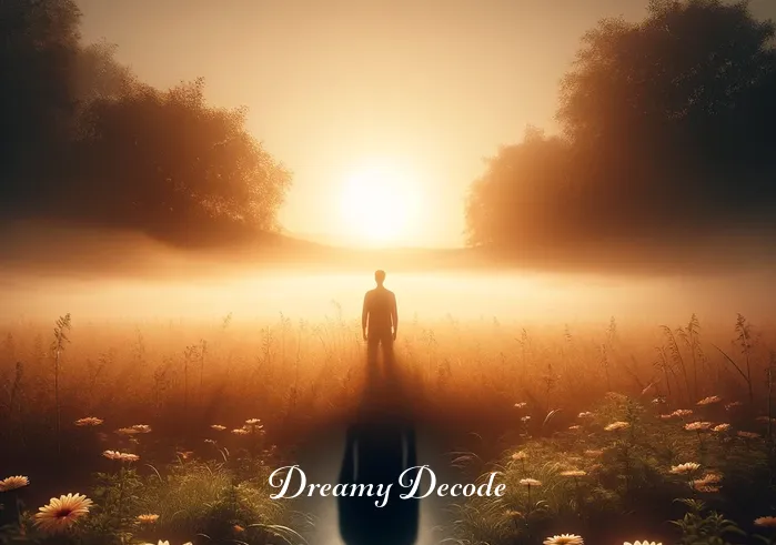 black shadow dream meaning _ In the final scene, the dreamer is depicted facing the shadow in a peaceful meadow bathed in sunrise light, symbolizing understanding and acceptance. The shadow's presence no longer appears intimidating but rather as an integral part of the dreamer's journey towards self-discovery.