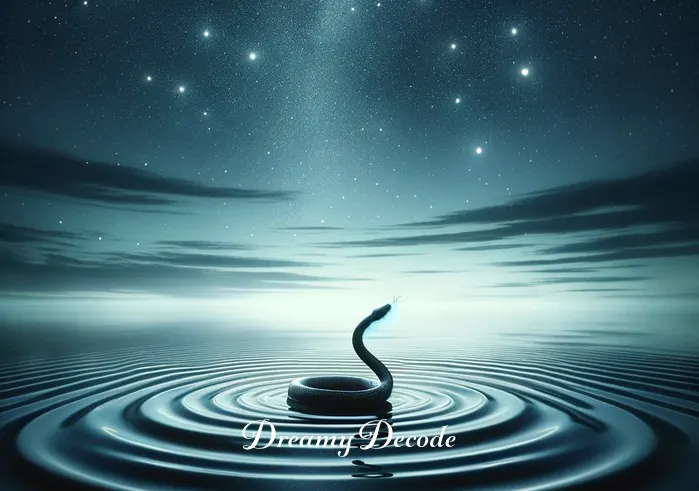 black snake in water dream meaning _ A dreamlike vision of the same black snake now fully emerged, gliding gracefully over the water