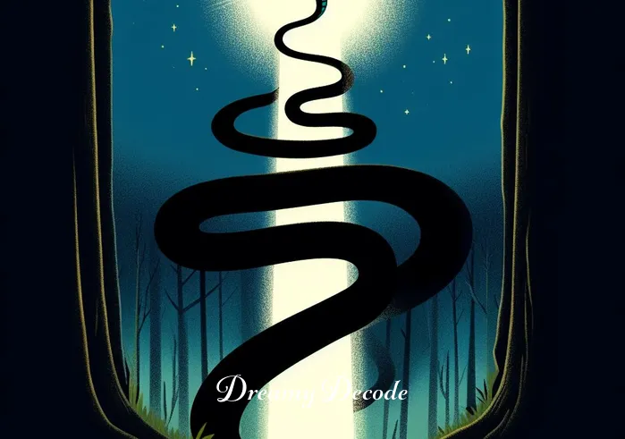 black snake meaning in dream _ The black snake in the dream transforms into a path, leading to a brightly lit clearing in the forest, representing the dreamer