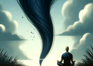 black tornado dream meaning _ Finally, the scene shows the person, now calm, watching the tornado dissipate into thin air, symbolizing the resolution of the dreamer's internal conflicts and the restoration of peace and clarity.