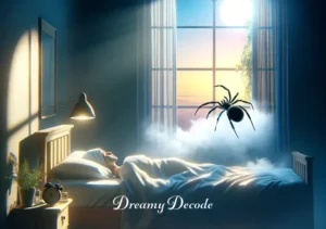 black widow dream meaning _ The final scene shows the dreamer waking up in the same serene bedroom, with morning light filtering through the window. The black widow spider, now back to its small size, crawls out the window, symbolizing the end of the dream and the return to reality.