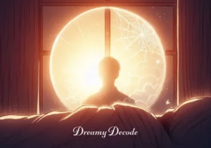 black widow in dream meaning _ The final scene shows the dreamer waking up, sunlight filtering through the window, reflecting a sense of enlightenment and clarity. The dream bubble fades, leaving behind a small, symbolic spider web etched on the window, representing the dreamer's newfound understanding and acceptance of their inner thoughts and feelings.