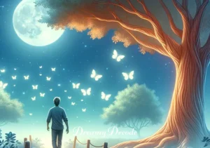 black worms dream meaning _ The final scene shows the dreamer smiling, walking away from the tree, as the butterflies follow, representing the dreamer's newfound peace and clarity after understanding the meaning behind their black worm dreams.