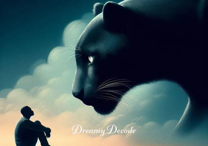dream meaning black panther _ The black panther stops and turns towards the dreamer, locking eyes in a moment of silent communication. The scene captures a sense of understanding and connection between the dreamer and the panther, symbolizing introspection and self-discovery.