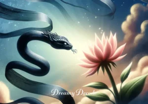 dream meaning black snake _ The final scene in the dream shows the snake turning into a black ribbon and gently wrapping around a blooming flower, signifying acceptance and the embracing of change.