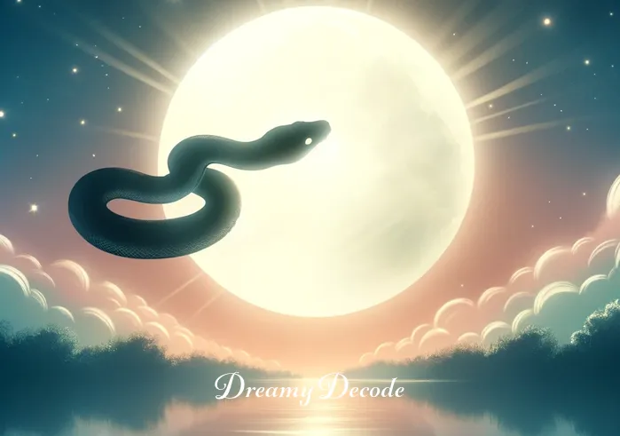 dream meaning of black snake _ The dream concludes with the black snake gently fading away under a bright moonlight, symbolizing the dreamer's acceptance and resolution of the fears and mysteries associated with the black snake.