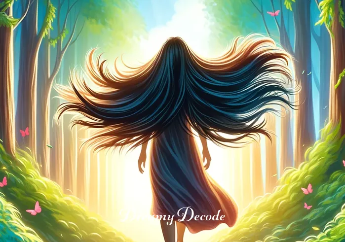dream of having long black hair spiritual meaning _ The final image shows the person walking confidently in a vibrant, natural setting, their hair now long and black, blowing gently in the breeze. This transformation reflects the realization of their spiritual journey, symbolizing personal growth, fulfillment, and the power of dreams.