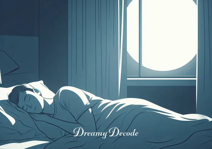 meaning of seeing a black dog in dream _ A person sleeping peacefully in their bed, with a soft moonlight casting a gentle glow through the window. The room is calm and serene, suggesting the beginning of a dream.