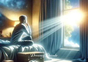 wearing black dress in dream meaning _ The final scene shows the dreamer waking up from the dream, sitting on their bed with a thoughtful expression. The morning sun shines through the window, suggesting a new beginning and a deeper understanding of themselves.