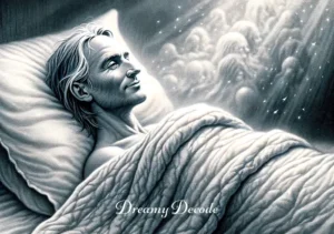 spiritual meaning of blanket in dream _ The final scene shows the person waking up, wrapped in the now-normal blanket, with a look of contentment and wisdom, reflecting the spiritual insights gained from the dream.