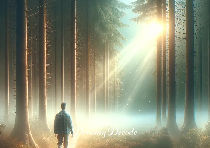 what is the spiritual meaning of bleeding in a dream _ The third image shows a dreamer walking through a misty forest at dawn, with sunlight gently breaking through the trees. The dreamer