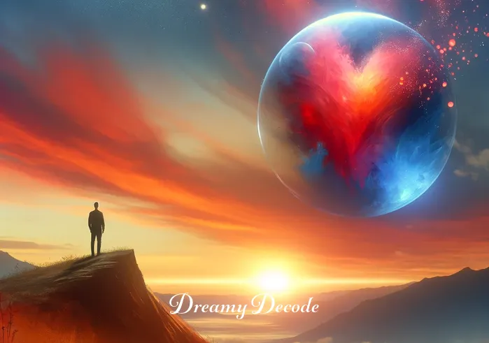 what is the spiritual meaning of bleeding in a dream _ The final image depicts the dreamer standing atop a hill, gazing at the sunrise with a look of peace and understanding. The bleeding in the dream has transformed into a symbol of renewal and hope, represented by the vibrant colors of the dawn sky.