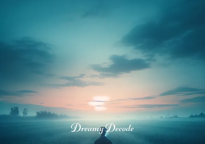 blood in dream meaning _ A person standing in a serene field at dusk, looking contemplatively at the sky, symbolizing the onset of a dream. The field is bathed in a soft, twilight glow, and the person appears calm and introspective, suggesting a journey into the subconscious.
