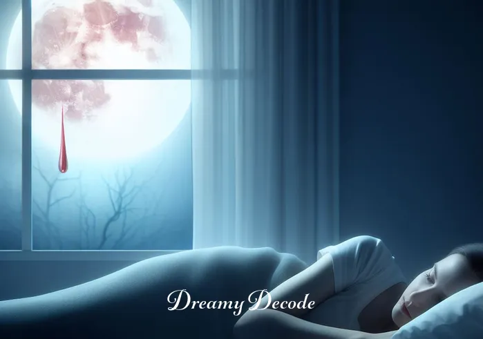 blood meaning in dream _ A serene bedroom with soft moonlight filtering through a window, casting a gentle glow on a sleeping person. The dreamer