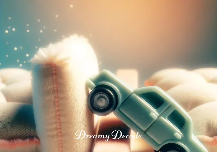 dream of a car accident meaning _ An abstract representation of a toy car gently bumping into an obstacle, indicating a minor setback or challenge in the dreamer