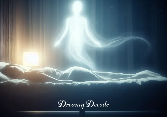 dream of blood coming out of mouth spiritual meaning _ A serene bedroom scene at night with a person sleeping peacefully. A faint, ethereal light glows above them, symbolizing a spiritual presence or dream state. The atmosphere is calm and undisturbed.