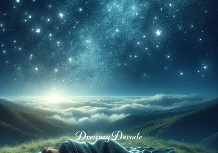 seeing period blood in dream spiritual meaning _ A person peacefully sleeping under a starlit sky, symbolizing the beginning of a spiritual journey in a dream.