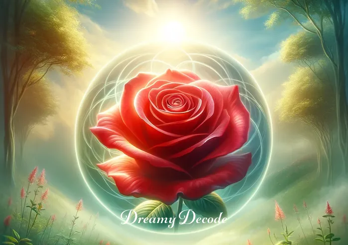 seeing period blood in dream spiritual meaning _ The dreamer witnessing a calm, serene river tinted red, representing period blood, flowing through a mystical forest, symbolizing the flow of life and feminine energy.