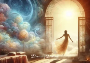 seeing period blood in dream spiritual meaning _ The dreamer waking up in a sunlit room, feeling a sense of enlightenment and understanding, signifying the end of the spiritual journey and the interpretation of the dream.